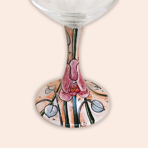 ELEGANT LEAD-FREE  CRYSTAL GLASS WITH CERAMIC STEM.  DESIGN: FLOWERS-ORCHID cm.23h